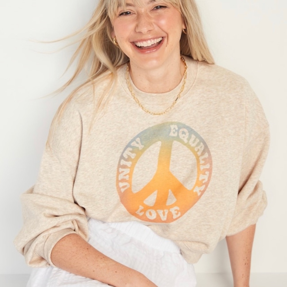 🆕 Old Navy Oversize Boyfriend Lounge Tie-Dye Print Peace Graphic Sweatshirt - S